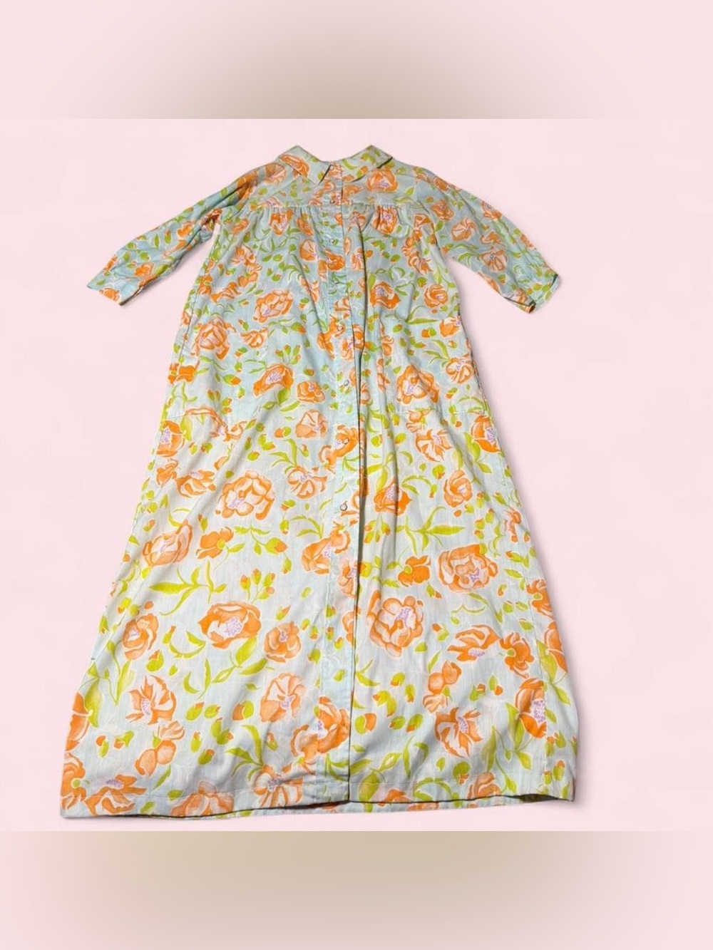Vintage Women's Floral Long Sleeve Sleep House Robe - Orange Floral